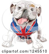 Cute Bulldog Sitting In A British Flag Shirt