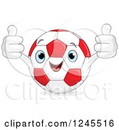 Poster, Art Print Of Happy Red And White Soccer Ball Holding Two Thumbs Up