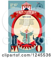 Poster, Art Print Of Circus Clown With Animals Carnival Background With Sample Text