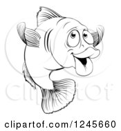 Poster, Art Print Of Black And White Happy Cod Fish Gesturing To Come