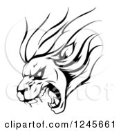 Poster, Art Print Of Black And White Aggressive Roaring Lion Sports Mascot