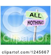 Poster, Art Print Of 3d All Or Nothing Arrow Signs Over Hills And A Sunrise