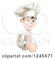 Poster, Art Print Of Happy Young Chef Holding A Thumb Up Around A Menu Or Sign Board