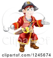 Poster, Art Print Of Happy Pirate Captain With A Hook Hand