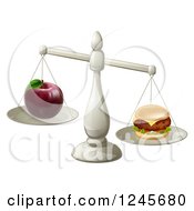 Poster, Art Print Of Imbalanced Scale With An Apple And Cheeseburger