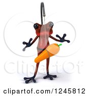 Clipart Of A 3d Red Frog Chasing A Carrot On A Stick Royalty Free Illustration