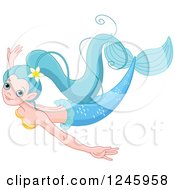 Clipart Of A Pretty Blue Mermaid Swimming Royalty Free Vector Illustration by Pushkin