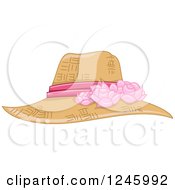 Ladies Straw Sun Hat With A Pink Floral Ribbon