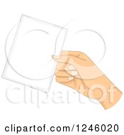 Clipart Of A Caucasian Womans Hand Holding Out A Card Royalty Free Vector Illustration by BNP Design Studio