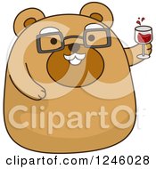 Poster, Art Print Of Senior Brown Bear Cheering With Wine