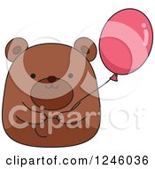 Clipart Of A Bear Holding A Pink Party Balloon Royalty Free Vector Illustration