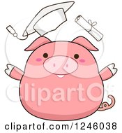 Clipart Of A Pink Pig Graduate Throwing His Hat And Diploma Royalty Free Vector Illustration