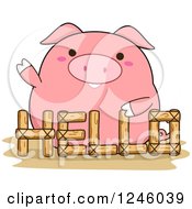 Poster, Art Print Of Pink Pig Waving Behind A Hello Fence