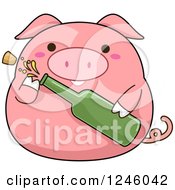 Poster, Art Print Of Pink Pig Popping A Bottle Of Champagne