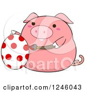 Poster, Art Print Of Pink Pig Painting An Easter Egg With Polka Dots