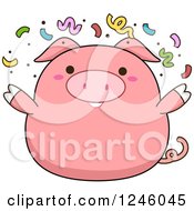 Poster, Art Print Of Pink Pig With Party Confetti
