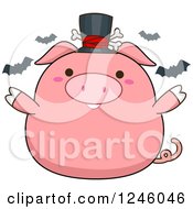 Poster, Art Print Of Halloween Pink Pig With Bats And A Top Hat
