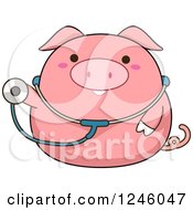 Clipart Of A Pink Pig Doctor Holding Out A Stethoscope Royalty Free Vector Illustration