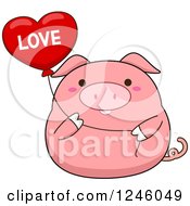 Poster, Art Print Of Pink Pig Holding A Love Heart Balloon