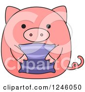 Poster, Art Print Of Pink Pig Holding A Pillow