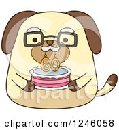 Poster, Art Print Of Senior Dog Holding A 60 Year Cake