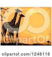 Poster, Art Print Of Giraffes Against An Orange Sunset