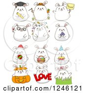 Poster, Art Print Of White Bunny Rabbit In Different Poses