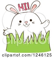 Clipart Of A White Bunny Rabbit Saying Hi Royalty Free Vector Illustration