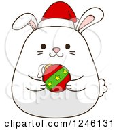 Poster, Art Print Of White Christmas Bunny Rabbit Holding A Bauble