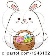 Poster, Art Print Of White Bunny Rabbit With A Basket Of Easter Eggs