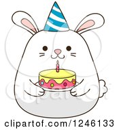 Poster, Art Print Of White Birthday Bunny Rabbit Holding A Cake