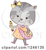 Clipart Of A Cute School Cat Girl Royalty Free Vector Illustration