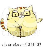 Clipart Of A Yellow Senior Kitty Cat With A Cane Royalty Free Vector Illustration