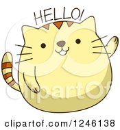 Clipart Of A Yellow Kitty Cat Waving And Saying Hello Royalty Free Vector Illustration