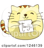 Poster, Art Print Of Yellow Kitty Cat Holding A Thank You Card