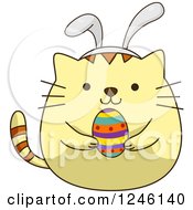 Poster, Art Print Of Yellow Easter Kitty Cat Holding An Egg And Wearing Bunny Ears