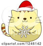 Poster, Art Print Of Yellow Kitty Cat In A Christmas Sant Hat Holding A Snowflake