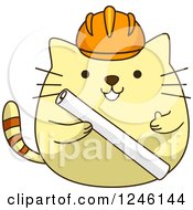 Poster, Art Print Of Yellow Construction Kitty Cat Holding Blueprints