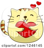 Poster, Art Print Of Yellow Kitty Cat Hugging A Heart