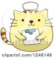 Poster, Art Print Of Yellow Kitty Cat Nurse Holding A Clipboard