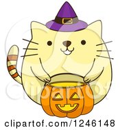 Poster, Art Print Of Yellow Halloween Kitty Cat Wearing A Witch Hat