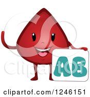 Clipart Of A Happy Blood Drop Character With A Type AB Sign Royalty Free Vector Illustration