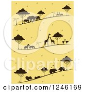 Poster, Art Print Of Yellow Background With Silhouetted Safari Animals