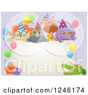 Poster, Art Print Of Safari Party Animals Around A Blank Sign