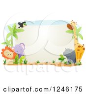 Clipart Of Safari Animals Around A Blank Sign Royalty Free Vector Illustration