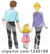 Poster, Art Print Of Rear View Of A Daughter Walking And Holding Hands With Her Parents