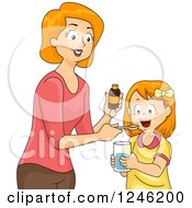 Poster, Art Print Of Caucasian Mother Giving Her Daughter Vitamins Or Supplements