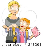 Poster, Art Print Of Caucasian Mother Helping Her Daughter Get Ready For School