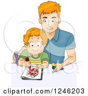 Poster, Art Print Of Caucasian Father Coloring With His Son