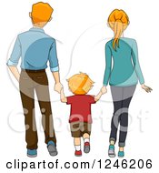 Poster, Art Print Of Rear View Of A Caucasian Boy And His Parents Holding Hands And Walking